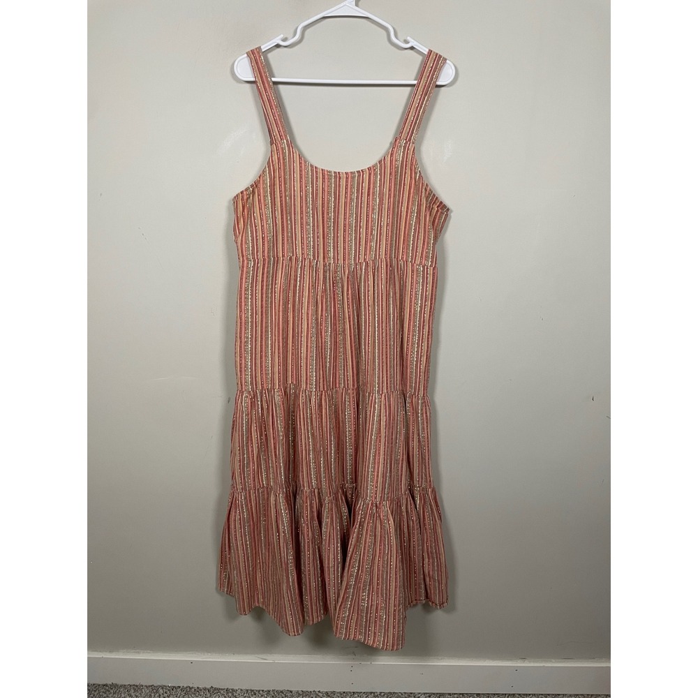 Linda Anderson Rose Multicolored Tiered Sun Dress Size Large Fall Boho Flowy